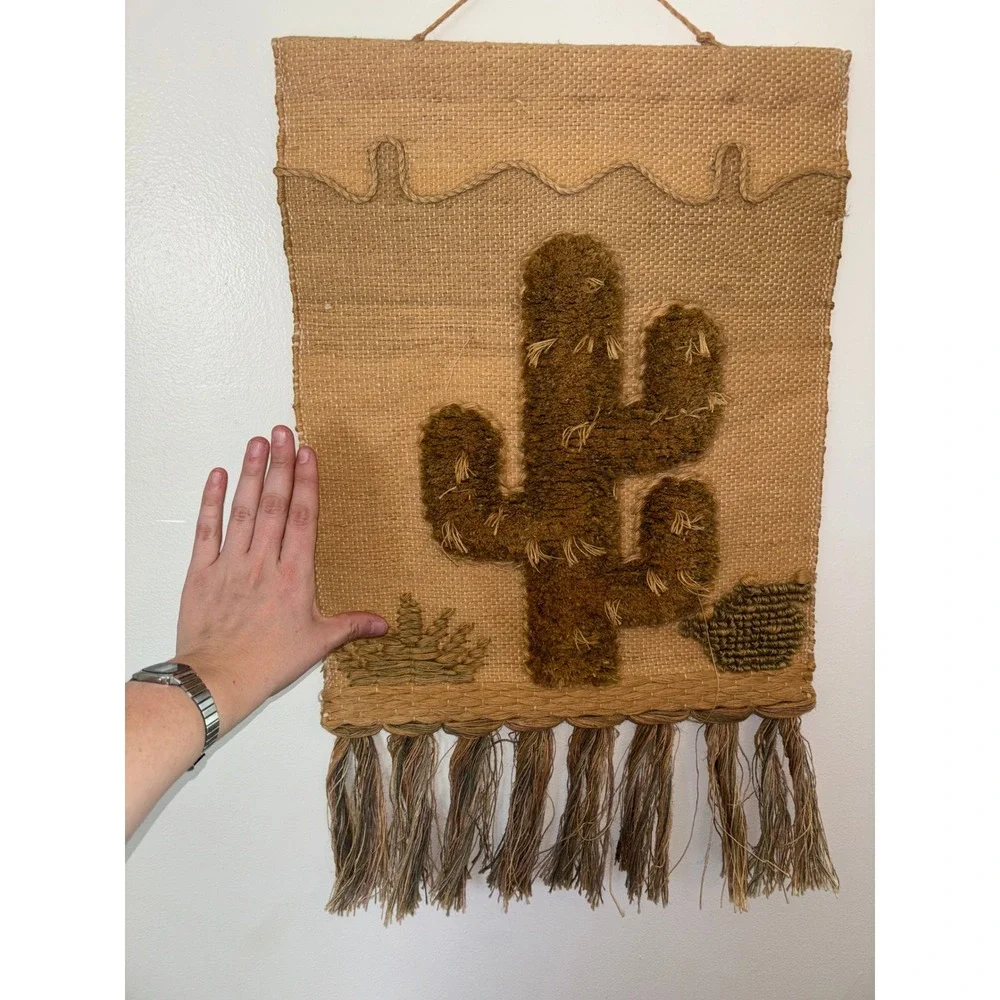 Vintage Southwestern Cactus Woven Wall Hanging Tapestry Tassels 1988 ICA - Picture 3 of 9